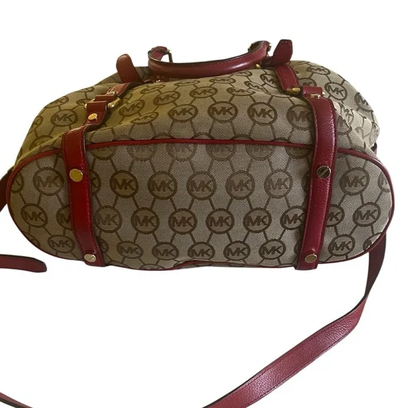 Michael Kors Signature Brown and Red Satchel - Picture 6 of 7